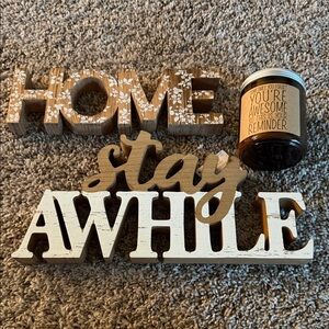 Rustic Brown and Cream Decor Set with Candle